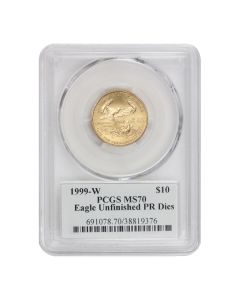 1999-W $10 Gold Eagle PCGS MS70 Unfinished PR Dies Mercanti Label