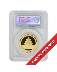China 2011 Gold Panda 500 Yn PCGS MS70 FS Flag Label Obverse

