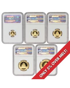 China 2015 Set of 5 Gold Panda NGC MS70 FR Panda Label