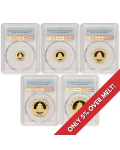 China 2015 Set of 5 Gold Panda PCGS MS70 FS Obverse