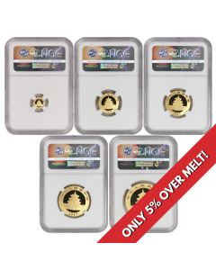 China 2017 Set of 5 Gold Panda NGC MS70 FDOI Obverse