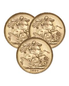 Lot of 3 British Gold Sovereign Queen Victoria Veiled Head BU Obverse