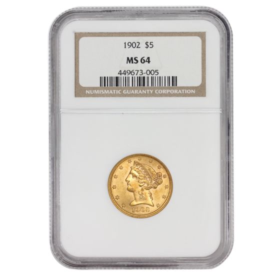 1902 $5 Gold Liberty NGC MS64