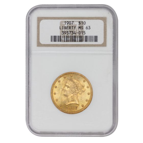 1907 $10 Gold Liberty NGC MS63
