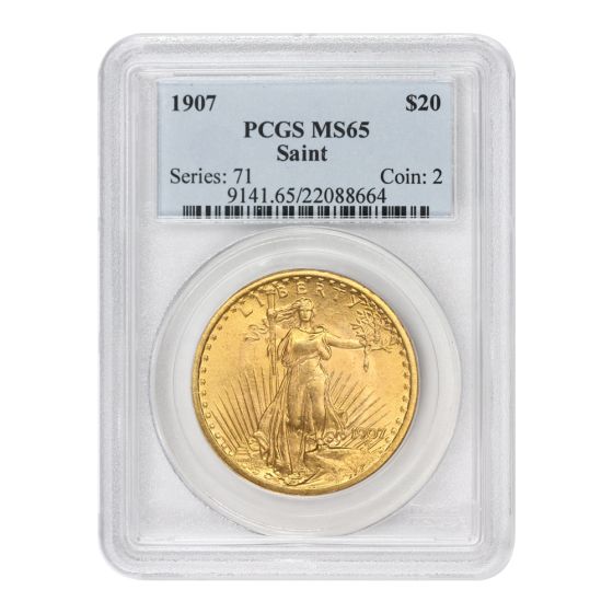 1907 $20 Gold Saint Gaudens PCGS MS65
