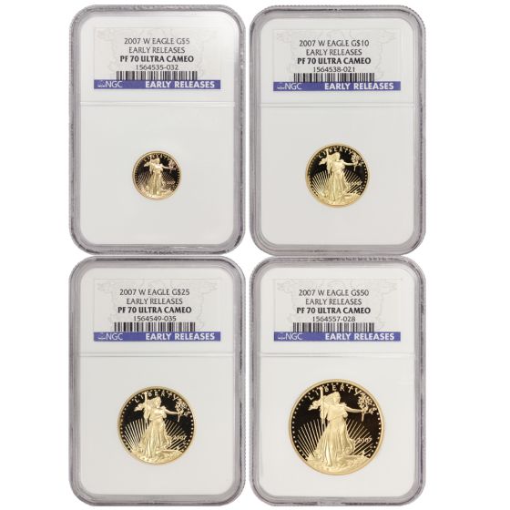 Set of 4 2007-W Gold Eagles NGC PF70UCAM ER