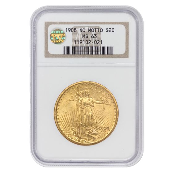1908 $20 Gold Saint Gaudens NGC MS63 NM PQ