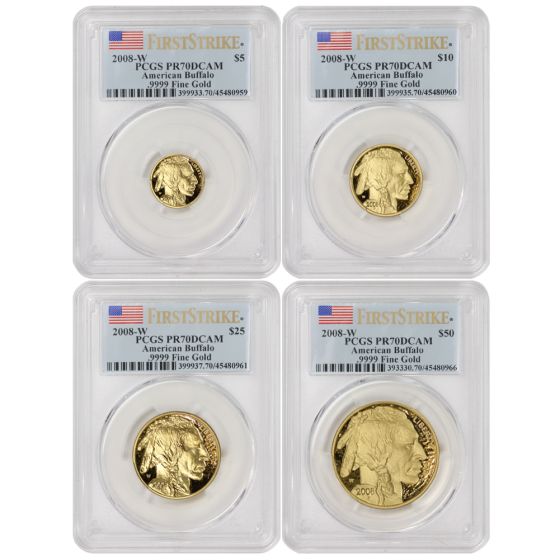 ガズデン旗ラベル 2008年 アメリカ イーグル銀貨 PCGS PR70DCAM Set of 4 2008-W Gold Buffalo PCGS PR70DCAM FS Flag Label