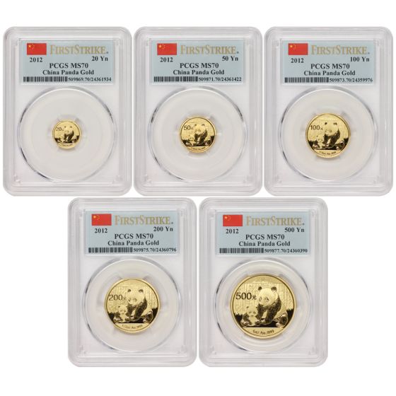 China 2012 Set of 5 Gold Panda PCGS MS70 FS