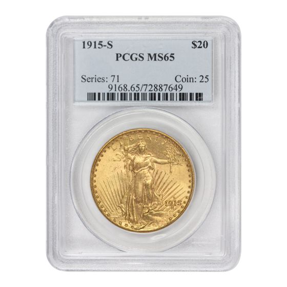 1915-S $20 Gold Saint Gaudens PCGS MS65