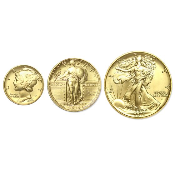 Set of 3 2016-W Gold Dime, Quarter, Half Dollar BU w/ Mint Box and CoA