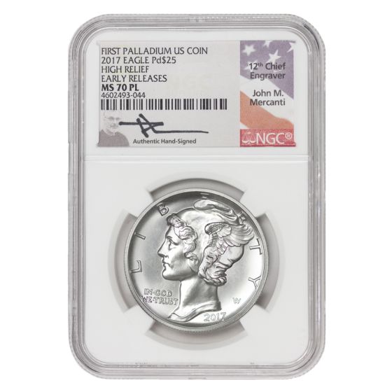 2017 $25 Palladium Eagle NGC MS70PL ER Mercanti Label