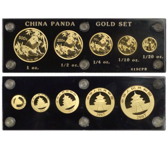 China 2007 Set of 5 Gold Panda 500, 200, 100, 50 & 20 Yn
