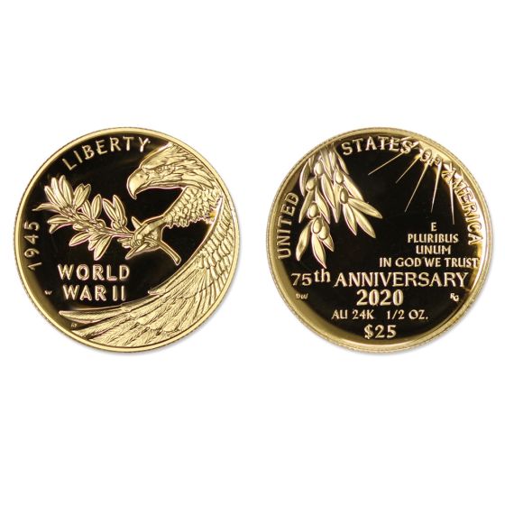 2020-W $25 Gold End of World War II 75th Anniv Proof w/ Box