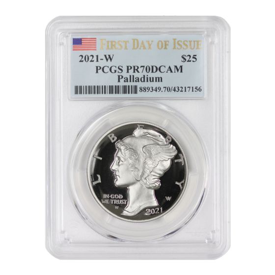 2021-W $25 Palladium Eagle PCGS PR70DCAM FDOI Flag Label w/ OGP