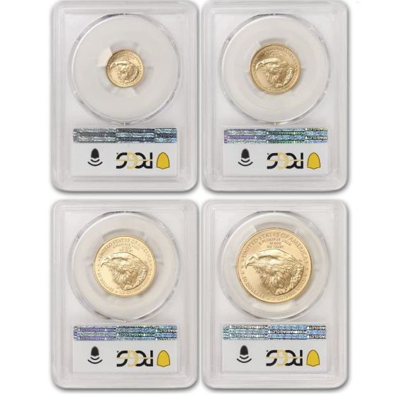 Set of 4 2022 Gold Eagle PCGS MS70 FDOI Flag Label