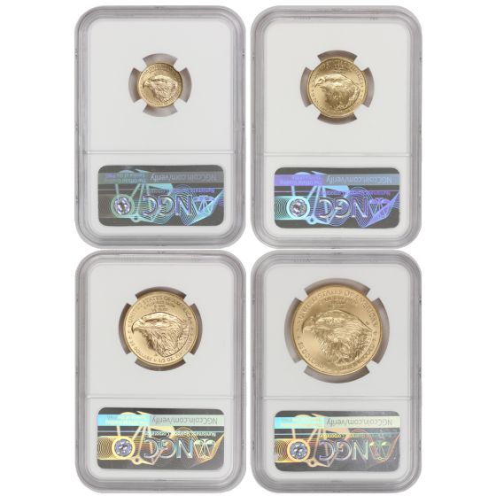 Set of 4 2022 Gold Eagle NGC MS70 FDOI Moy Label