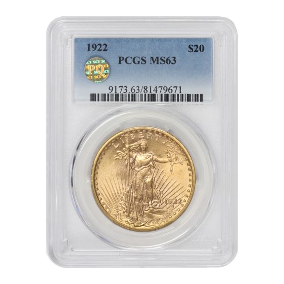 1922 $20 Gold Saint Gaudens PCGS MS63 PQ