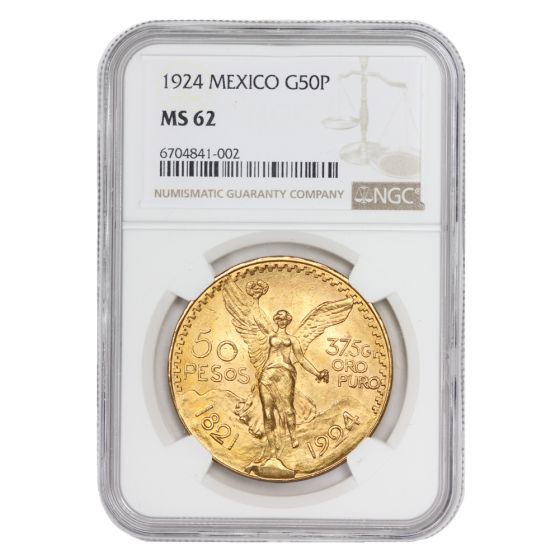 Mexico 1924 Gold 50 Peso NGC MS62