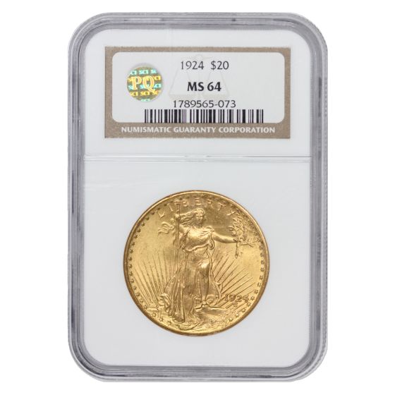 1924 $20 Gold Saint Gaudens NGC MS64 PQ