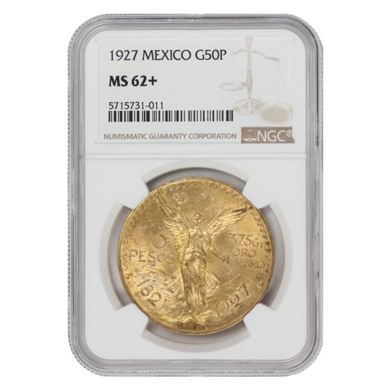 Mexico 1927 Gold 50 Peso NGC MS62+