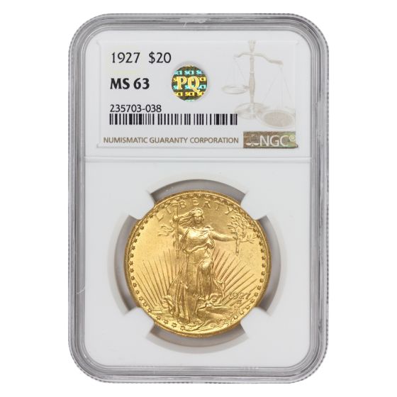 1927 $20 Gold Saint Gaudens NGC MS63 PQ