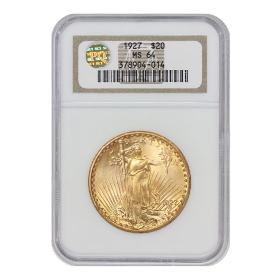 1927 $20 Gold Saint Gaudens NGC MS64 PQ