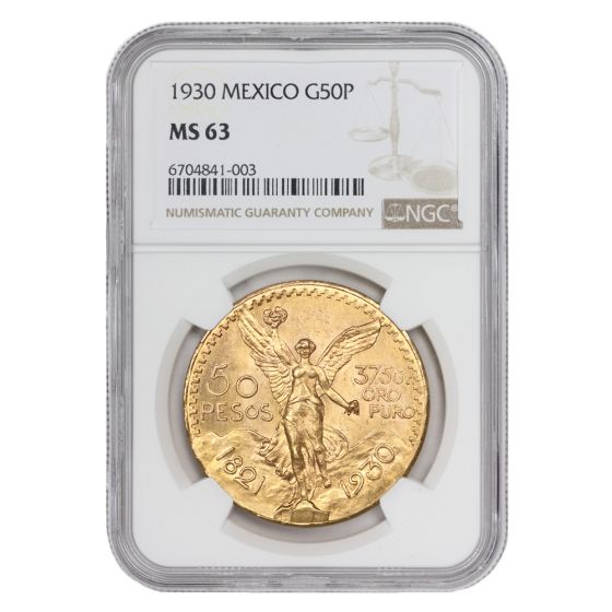 Mexico 1930 Gold 50 Peso NGC MS63