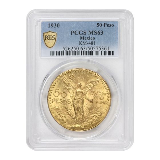 Mexico 1930 Gold 50 Peso PCGS MS63