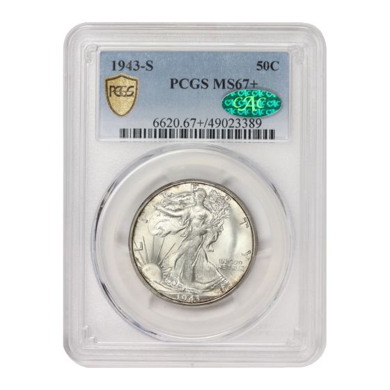 1943-S 50c Silver Walking Liberty PCGS MS67+ CAC