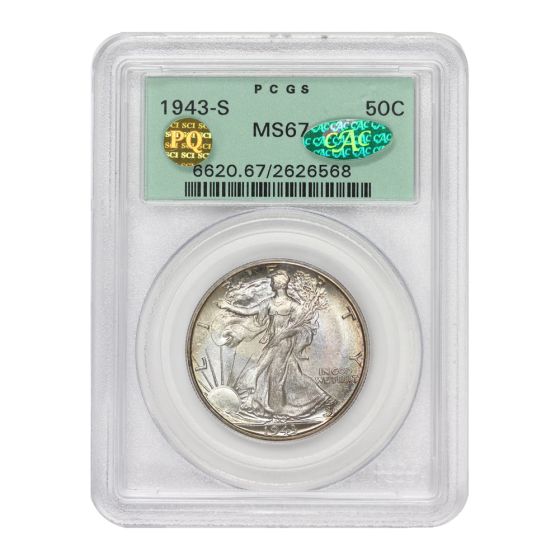 1943-S 50c Silver Walking Liberty PCGS MS67 CAC PQ OGH