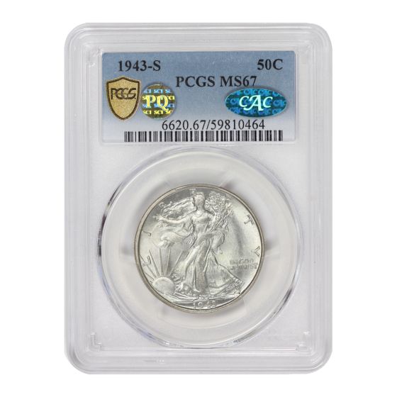 1943-S 50c Silver Walking Liberty PCGS MS67 CAC PQ