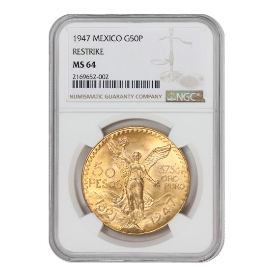 Mexico 1947 Gold 50 Peso NGC MS64 Restrike