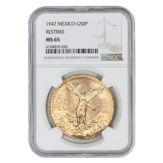 Mexico 1947 Gold 50 Peso NGC MS65 Restrike