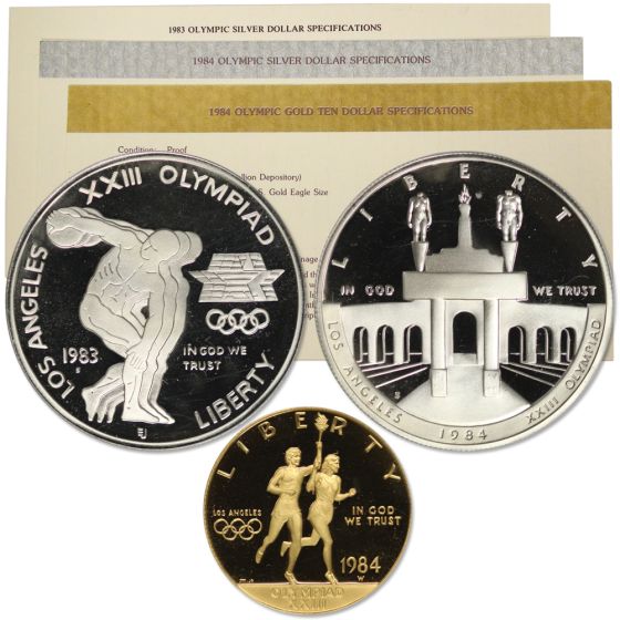 Set of 3 1983-1984 Olympic Gold & Silver Commemorative Proof w