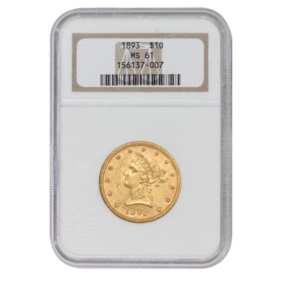 1893 $10 Gold Liberty NGC MS61