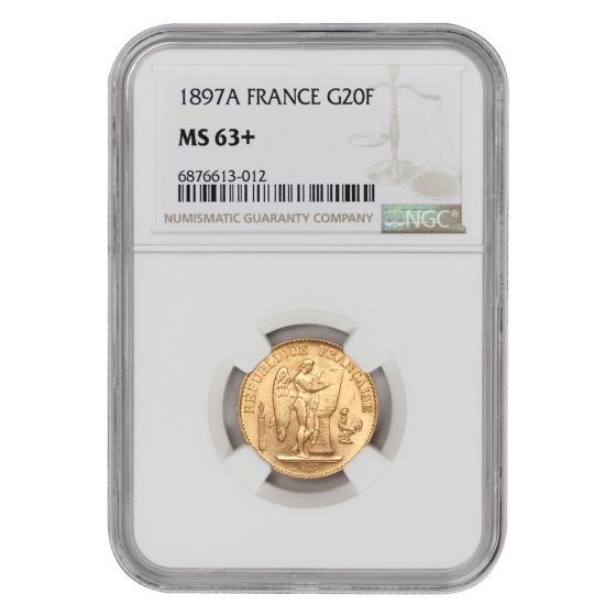 France 1897-A Gold 20 FR Angel NGC MS63+