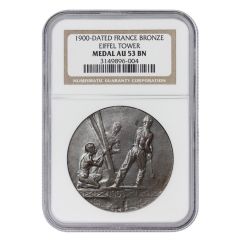 France 1900-Dated Bronze Eiffel Tower Medal NGC AU53BN Obverse
