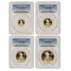 Set of 4 2001-W Gold Eagles PCGS PR70DCAM Obverse