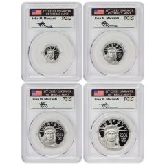 Set of 4 2001-W Platinum Eagles PCGS PR70DCAM Struck at West Point Mercanti Label
