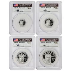 Set of 4 2003-W Platinum Eagles PCGS PR70DCAM Struck at West Point Mercanti Label