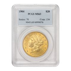 1904 $20 Gold Liberty PCGS MS63 Obverse