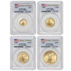 Set of 4 2005 Gold Eagle PCGS MS70 FS Flag Label Obverse