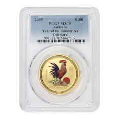 Australia 2005 Gold $100 Year of the Rooster Colorized PCGS MS70