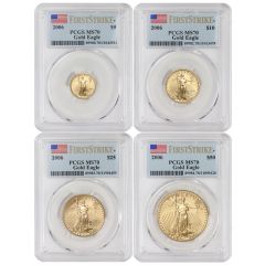 Set of 4 2006 Gold Eagle PCGS MS70 FS Flag Label Obverse