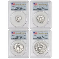 Set of 4 2006 Platinum Eagles PCGS MS70 FS Flag Obverse