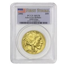 2006 $50 Gold Buffalo PCGS MS70 FS Flag Label