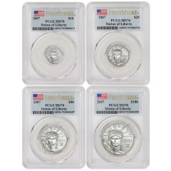 US Platinum Eagle 2007 PCGS MS70 4 Coin Set First Strike Flag Label Obverse
