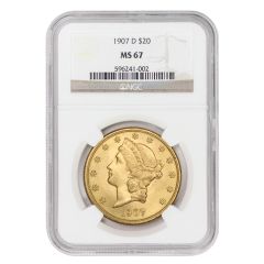 1907-D $20 Gold Liberty NGC MS67 Obverse
