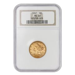 1907 $5 Gold  Liberty NGC MS68 Obverse